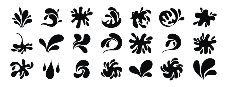 Monochrome doodle water drops and splashes line art hand drawn