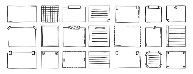 Notepad doodle messaging set, sticky note, hand drawn clipart for memo, reminder message office school label, stationery writing pad © Yanka