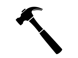Black silhouette of a claw hammer tool icon on plain white background