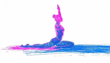 Scribbled doodle line drawing of woman practicing yoga 