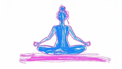 Scribbled doodle line drawing of woman practicing yoga 