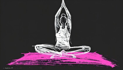 Scribbled doodle line drawing of woman practicing yoga 