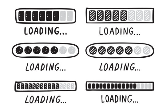 Loading bar doodle set progress indicator hand drawn icon