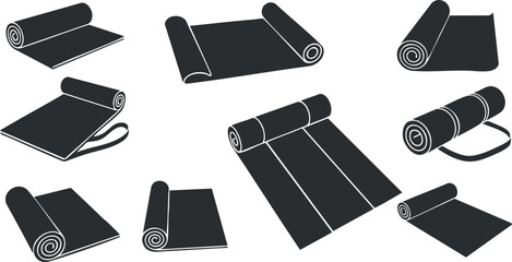 Set of minimalist black and white vector illustrations of various rolled papers for design and crafting projects