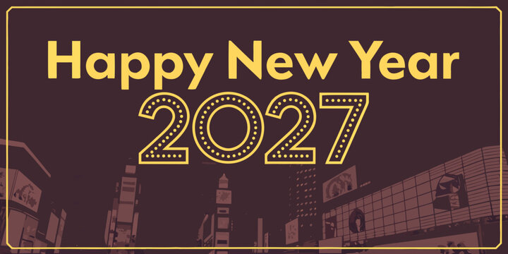 USA, US, U.S, United States - Happy new year 2027 gold text with decorative border design on a dark background
