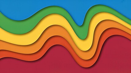 Vibrant layered waves in rainbow colors create dynamic background