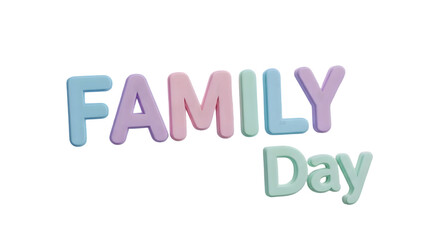 Family day png image with colorful text on black background