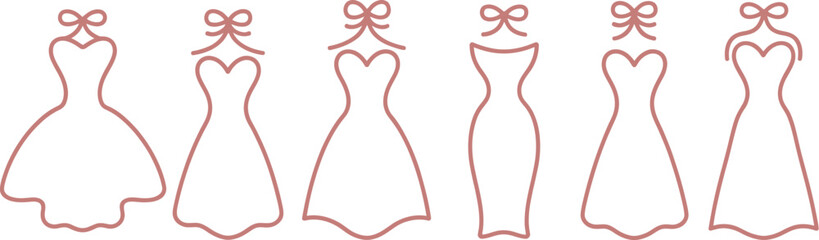 Collection of red dress outlines in various styles on transparent background

