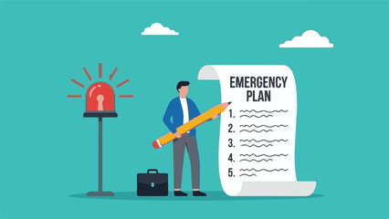Businessman planning emergency strategy with warning light and checklist © StockStudio