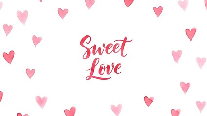 Sweet Love surrounded by pink hearts on a clean white background