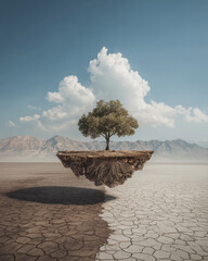 AI generator images of  Sustainability and the importance of trees in arid environments. The concept: Trees are crucial to the environment, providing shade, food, and habitat for living things.