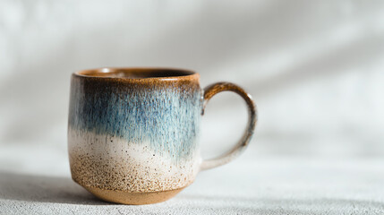 Mockup of a ceramic mug on a clean white backdrop, soft studio lighting