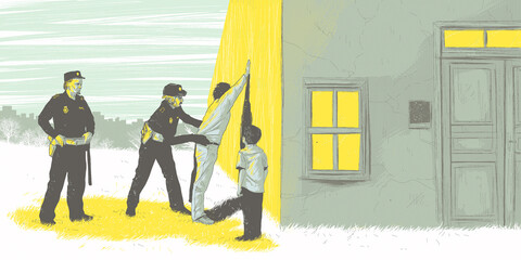 Conceptual illustration about police violence and abuse of authority