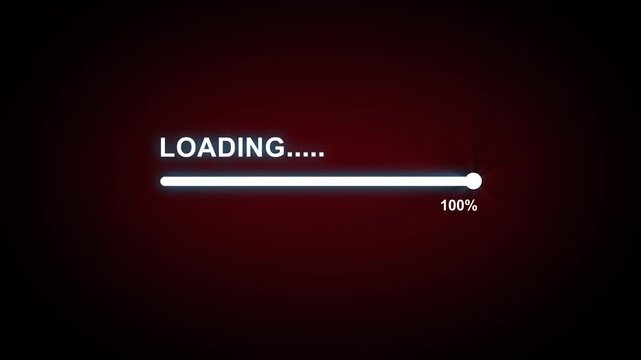 Loading bar 0-100 percent on dark grid background. Futuristic progress loading bar 0-100 percent animation. Uploading, download bar, update and Motion graphics of 100% loading concept. 4k