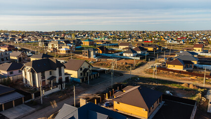 Aerial view of the suburbs at sunset