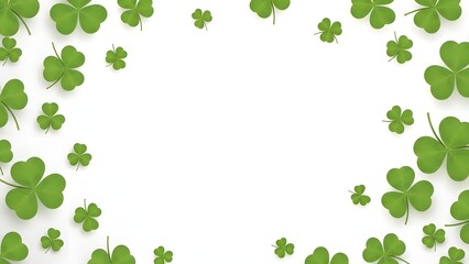 St patrick's day shamrock border design with green clover leaves on white background