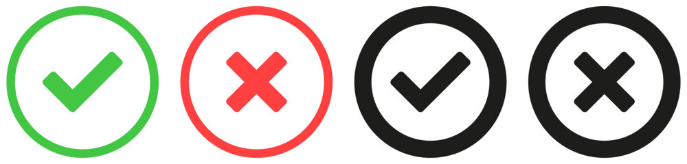 Obraz premium check mark icon button set. check box icon with right and wrong buttons and yes or no checkmark icons in green tick box and red cross. vector illustration