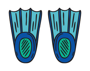 Pair of swim fins flippers, hand drawn doodle © Yanka