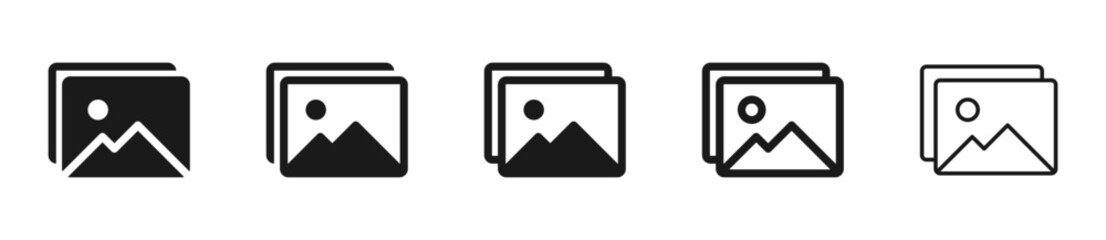 Gallery icon vector set, photo album icon, image picture symbol. gallery photos icons for web and mobile apps. filled, solid, flat style web icon collection set