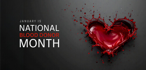 January Blood Donation Awareness Banner Featuring Heart-Shaped Blood Splash
