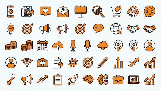 Modern Vector Icons Set for Digital Marketing, Business, and Technology - Powered by Adobe
