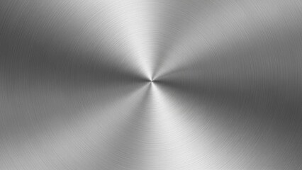 Brushed Silver Metal Texture with Circular Polished Surface, Radiant Metallic Radial Gradient Background, Luxury Chrome Steel Plate for Industrial Design Overlay