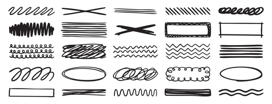 Hand drawn swirl set. Abstract doodle line collection. Scribble stroke elements for creative design