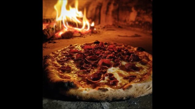 pizza, steinofen, steinofenpizza, flamme, offenes, 