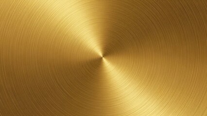 Brushed Gold Metal Texture with Circular Polished Surface, Radiant Metallic Radial Gradient Background, Luxury Golden Steel Plate for Industrial Design Overlay