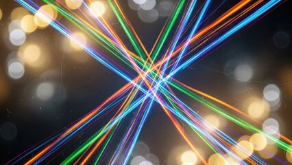 Abstract Neon Light Trails and Glowing Bokeh Background, Futuristic Blue and Orange Cyberpunk Speed Lines, Motion Blur Dynamic High Tech Energy Wallpaper Texture