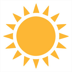 A bright yellow stylized sun icon with pointed triangular rays on a white background, representing warmth and light.
