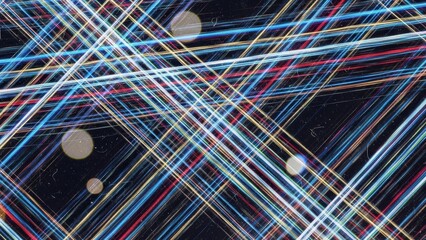 Abstract Neon Light Trails and Glowing Bokeh Background, Futuristic Blue and Orange Cyberpunk Speed Lines, Motion Blur Dynamic High Tech Energy Wallpaper Texture