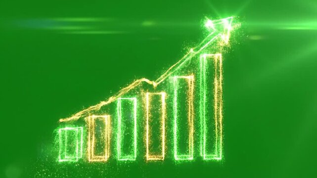 Animated green and gold bar chart with rising arrow, symbolizing