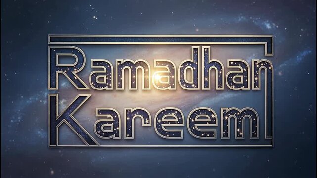 Ramadhan Kareem Gold Lettering with Cosmic Background for Religious Festive Celebration