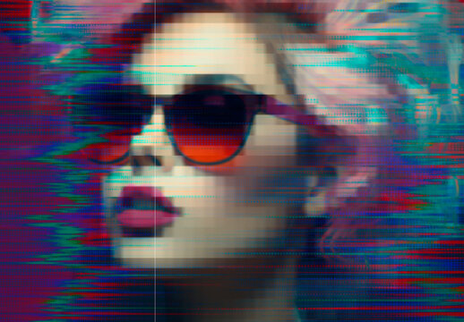 Blue And Red Pixelated Noise Photo Effect