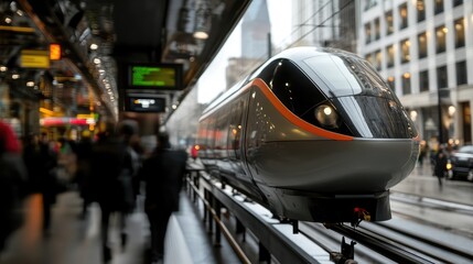 Futuristic passenger train, a sleek modern transport solution for city travel