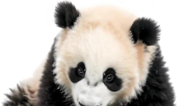 Close-up of a giant panda's face, showing its distinctive black and white fur pattern and eyes