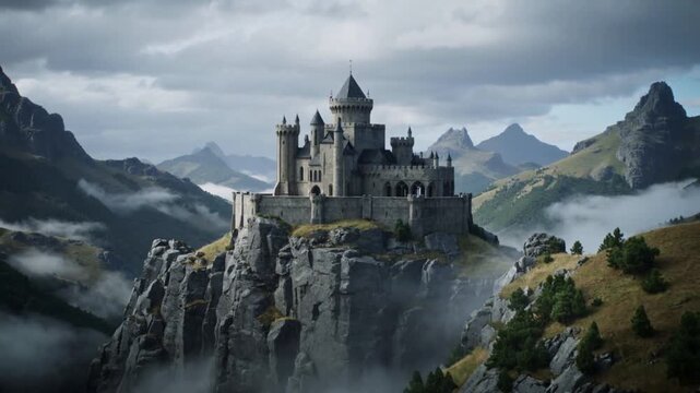 Ch&acirc;teau m&eacute;di&eacute;val dans les montagnes