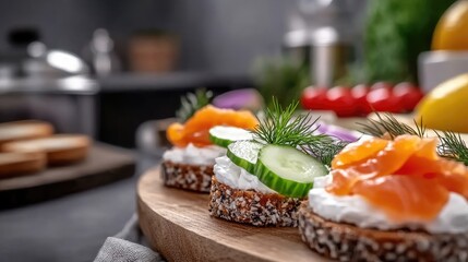Delicious Smoked Salmon Canap?s with Cream Cheese and Cucumber Delights