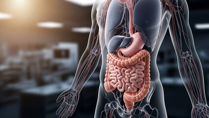Detailed Transparent View of Human Digestive System in Medical Environment