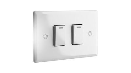 White double light switch panel on wall with toggles in neutral position isolated