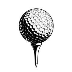 Golf Ball on Tee Illustration Black White.
