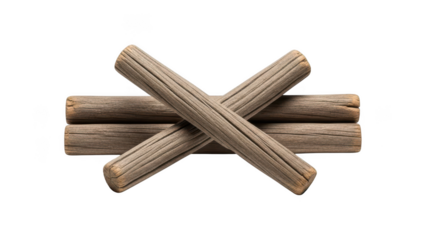 Rustic wooden logs crossed over each other in an x shape forming simple fence barrier