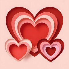 Vibrant Red and Pink Layered Hearts Paper Cutout Art on a Soft Background.