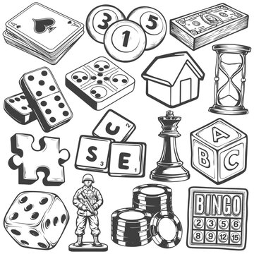 Set of icons related to gambling and board games.