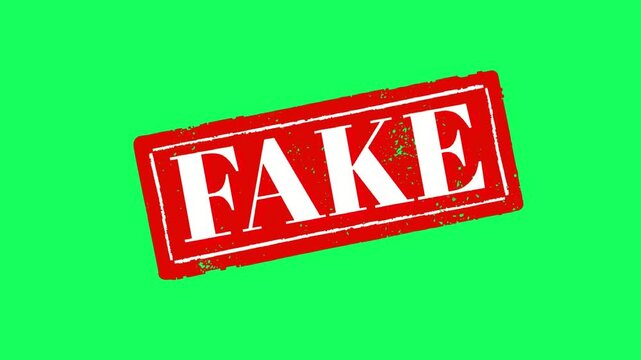 Bold red FAKE stamp with distressed texture on bright green backdrop&mdash;ideal for misinformation, media critique, and digital authenticity themes.