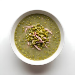 Bowl of split pea soup with ham