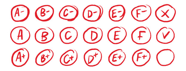 Hand drawn school grade circles red marks set educational design © Yanka