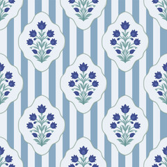 Hand drawing vintage floral pattern with traditional ornamental symmetry. Seamless Indian mughal flower motif background. © Design 35