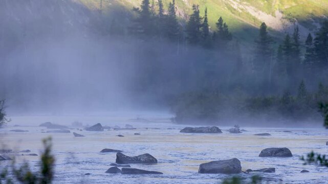 Morning fog over the Katun River, Altai, Russia